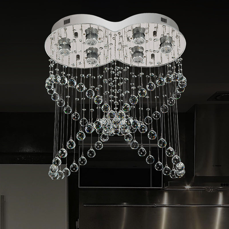 4-Ring Crystal Ball Flush Mount Licht Schmetterling Form Modern Flush Mount Hänger