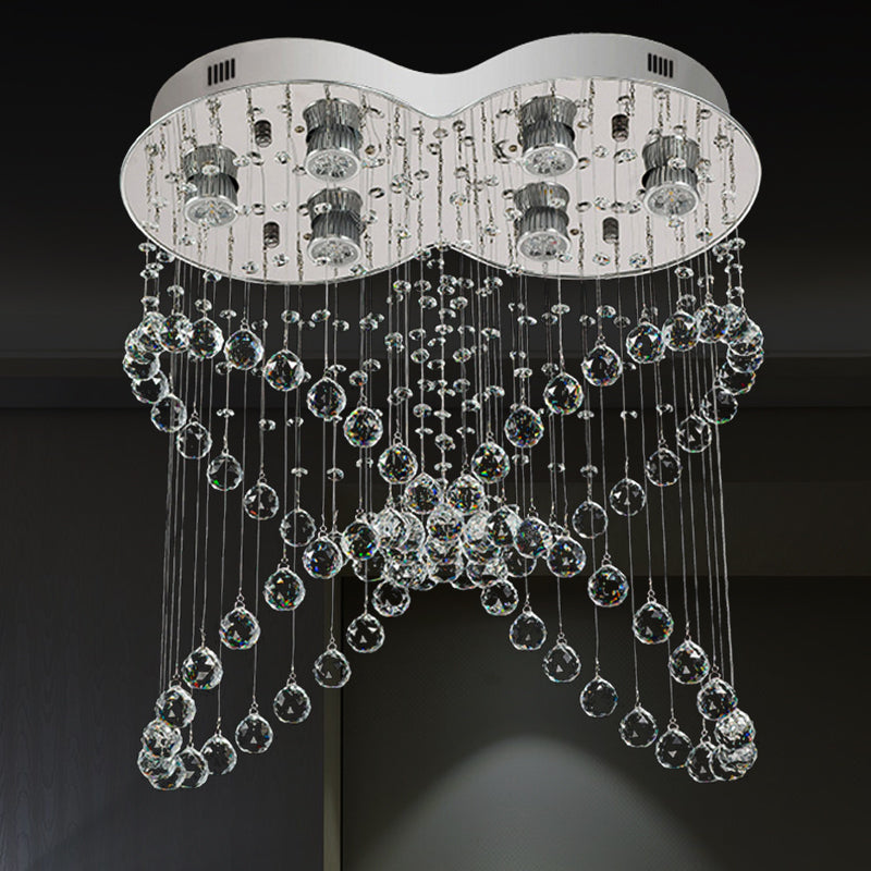 4-Ring Crystal Ball Flush Mount Light Butterfly Shape Modern Flush Mount Pendant