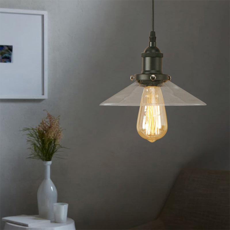 1 Leichtes klares Glas Anhänger Lampe Industrielle Schwarz/Rost/Kupferkegel Wohnzimmer Hängende Leuchte