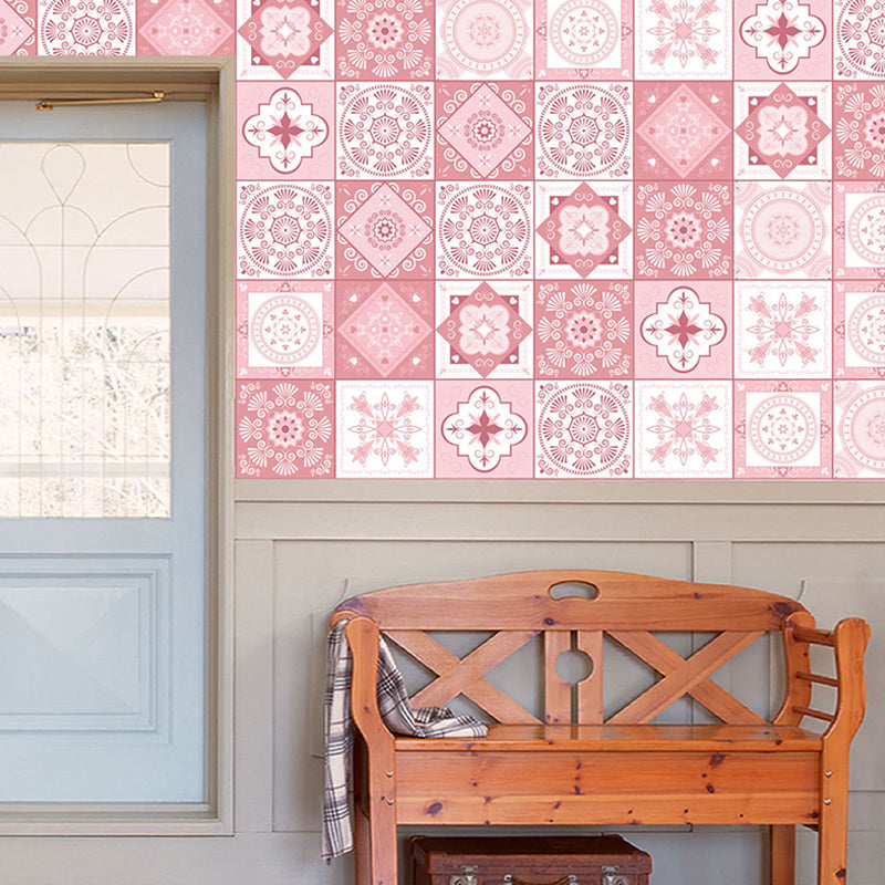 Pink Tiles Wallpaper Panels Geometric Bohemia Peel and Paste Wall Decor for Home