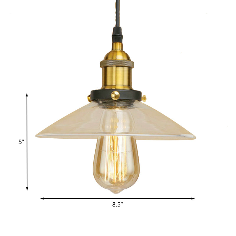 1 Light Clear Glass Pendant Lamp Industrial Black/Rust/Copper Cone Living Room Hanging Light Fixture