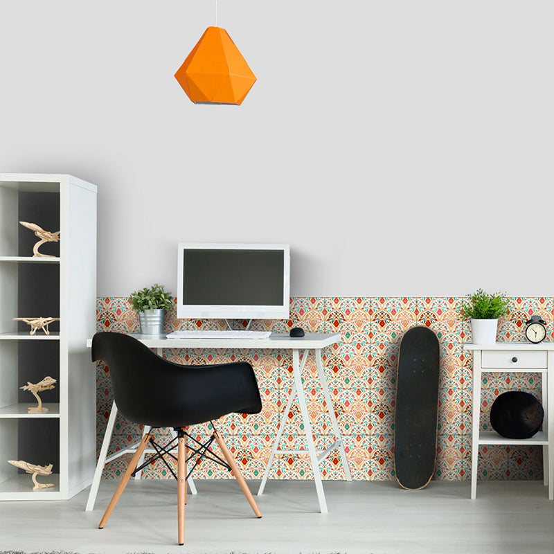 Orange-Blue Semicircle Wallpaper Panel Easy Peel off Bohemian Kitchen Wall Covering