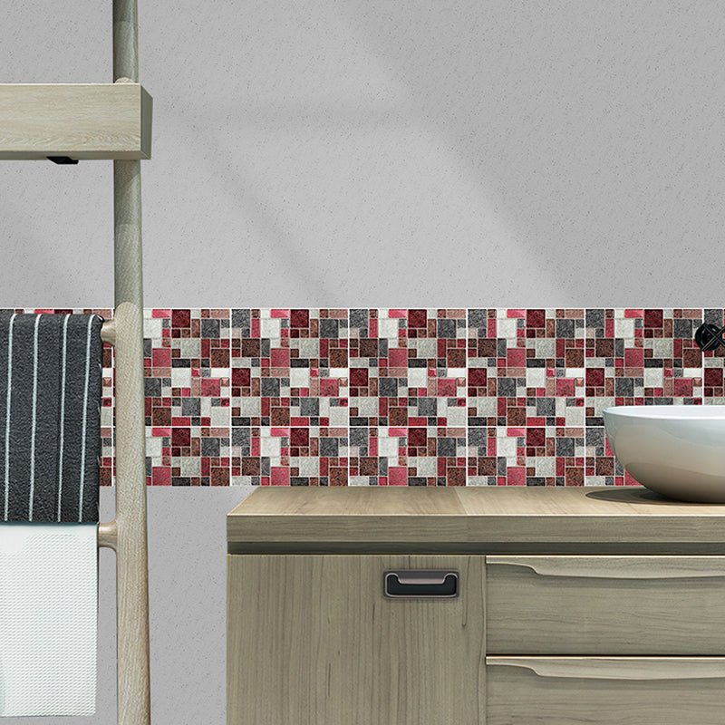 Bohemian Mosaics Wallpaper Panel Red and Grey Peel and Paste Wall Decor for Kitchen