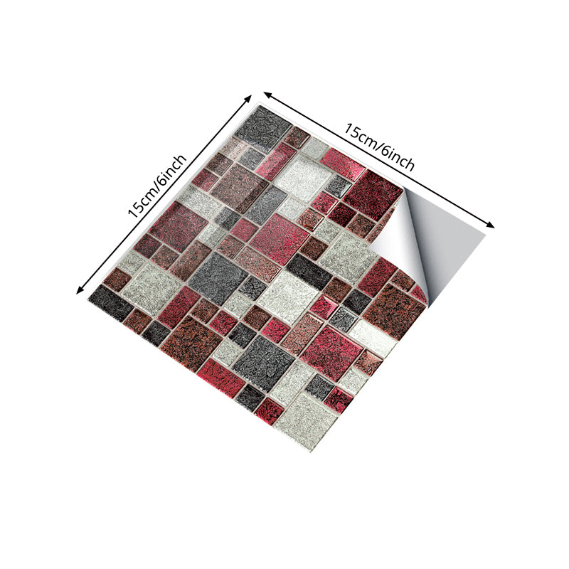 Bohemian Mosaics Wallpaper Panel Red and Grey Peel and Paste Wall Decor for Kitchen