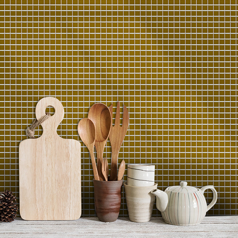 Solid Color Grid Tiles Wallpapers Self Sticking Modern Kitchen Wall Covering (25 Pieces)