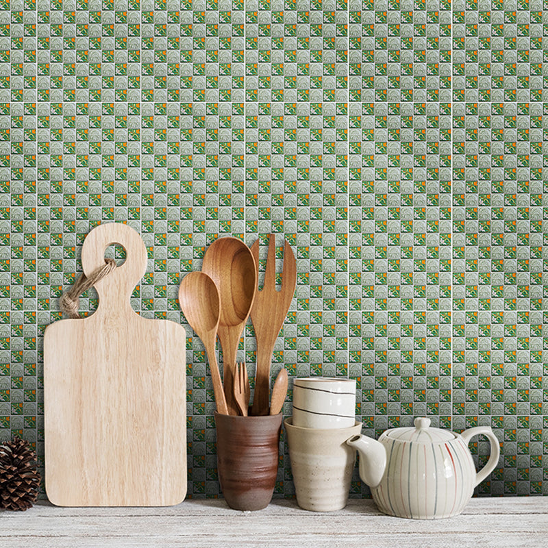 Stick On Mosaic Tiles Wallpaper Panel Set Green Contemporary Wall Art for Bathroom