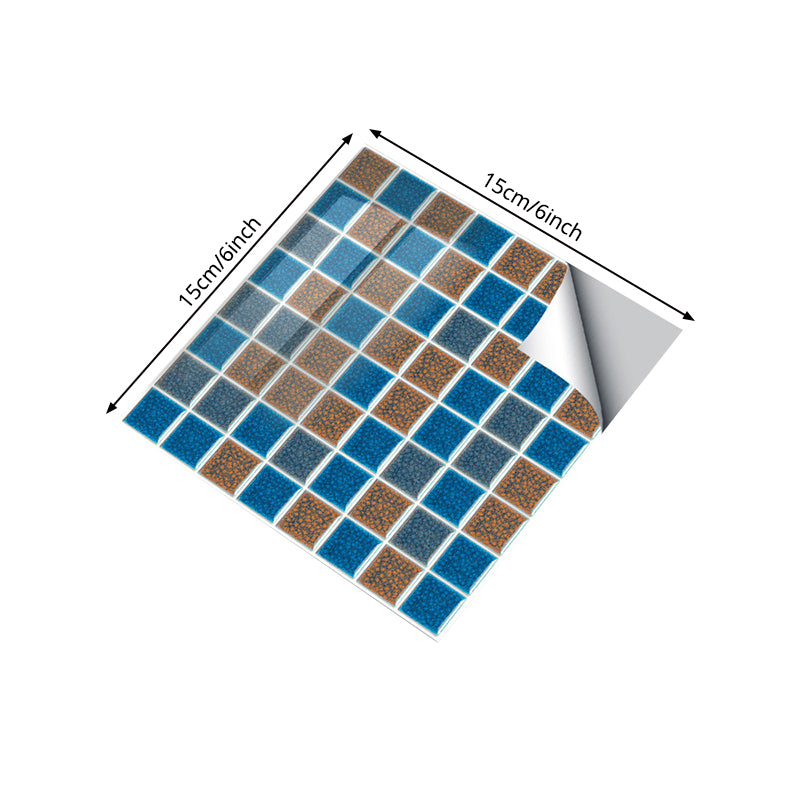 Faux Mosaic Tile Wallpapers Modern Style Smooth Wall Art in Blue and Brown, Self-Stick