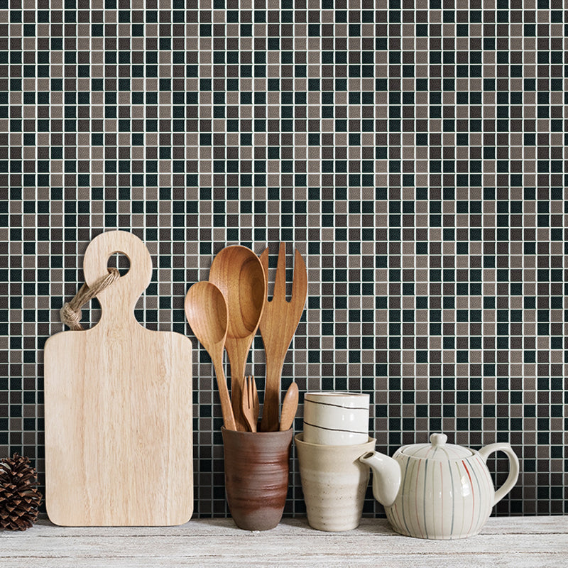 Black-Grey Modern Stick Wallpaper Panel 6' L x 6" W Mosaic Tile Effect Wall Decor for Kitchen