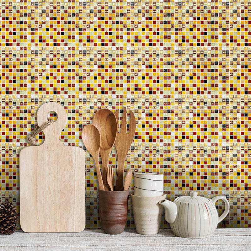 Mosaic Ceramic Tile Wallpaper Panel Contemporary PVC Wall Decoration in Yellow, Easy to Remove