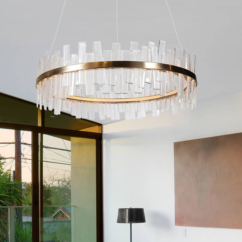 1/2 Lights Living Room Chandelier Lighting with Drum Crystal Shade Post Modern Gold LED Suspension Pendant