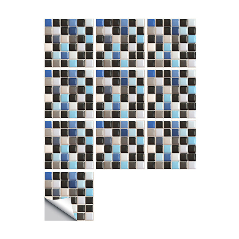 Adhesive Mosaic Tiles Wallpaper Panels in Blue-Black Contemporary Wall Covering for Kitchen