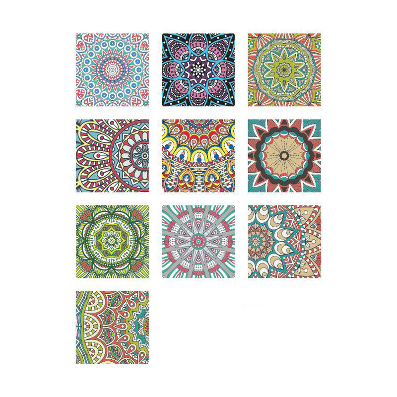 Boho Chic Mandala Wallpaper Panel Red-Blue-Green Pick Up Sticks Wall Decor for Bedroom