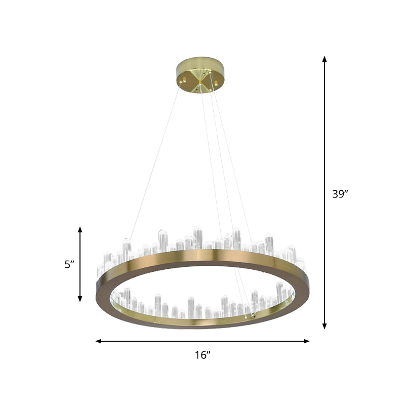 Crystal Circular Chandelier Modern Gold LED Suspension Pendant in Warm/White Light for Bedroom, 16"/23.5" Wide