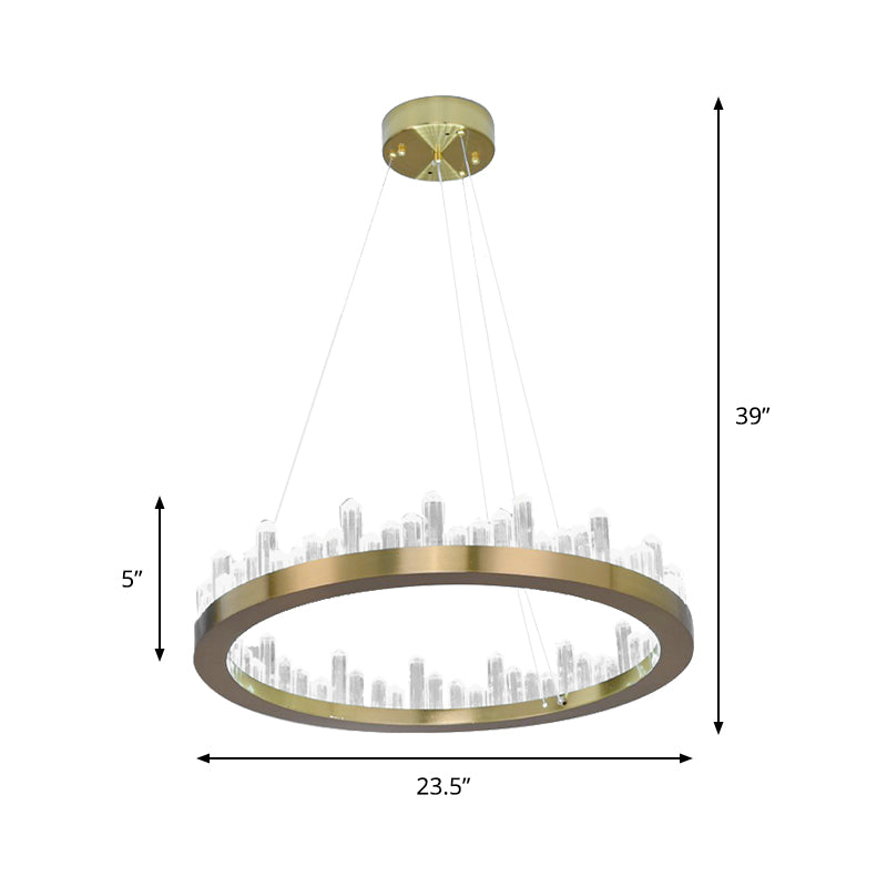 Crystal Circular Chandelier Modern Gold LED Suspension Pendant in Warm/White Light for Bedroom, 16"/23.5" Wide