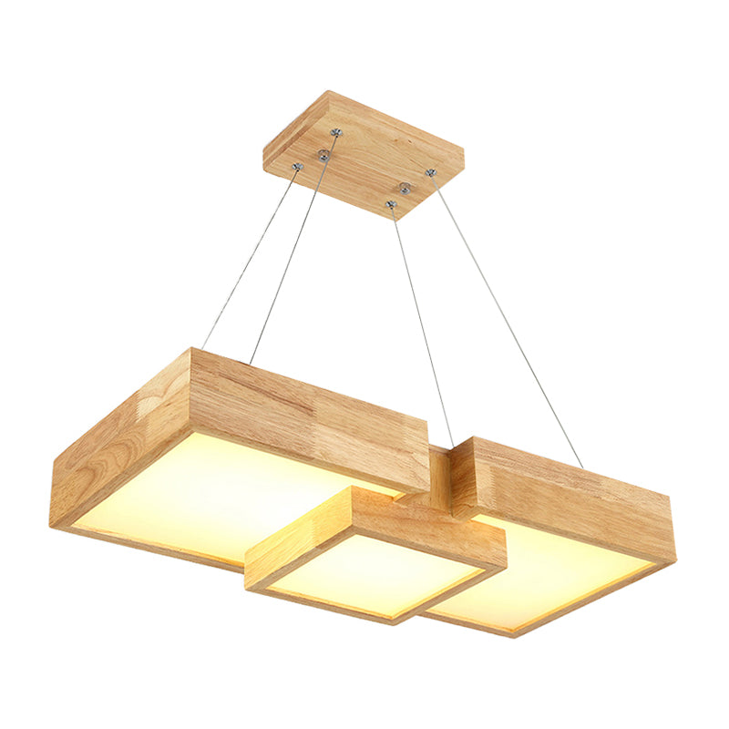 Moderne Rhombus/quadratische LED-LED-Kronleuchter anheizt hölzerne 3-Licht-Schlafzimmer Deckenlampe in warm/weiß