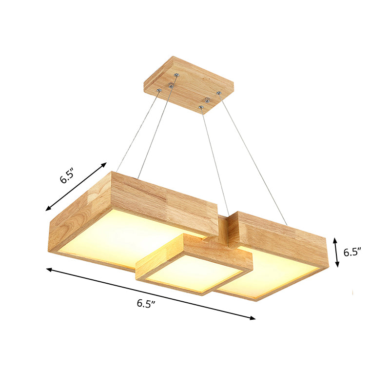 Moderne Rhombus/quadratische LED-LED-Kronleuchter anheizt hölzerne 3-Licht-Schlafzimmer Deckenlampe in warm/weiß