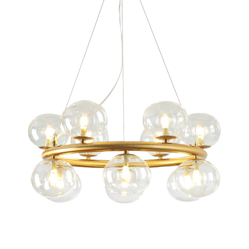 Post Modern Style 12 Bulbs Chandelier Gold Globe Suspension Light with Clear Glass Shade