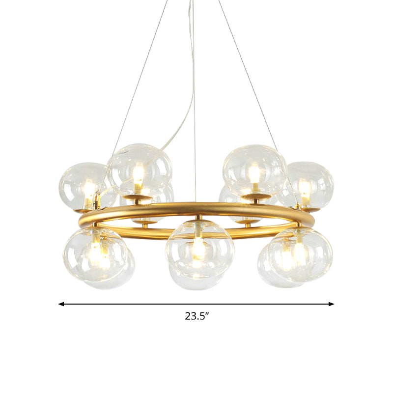 Post Modern Style 12 Bulbs Chandelier Gold Globe Suspension Light with Clear Glass Shade