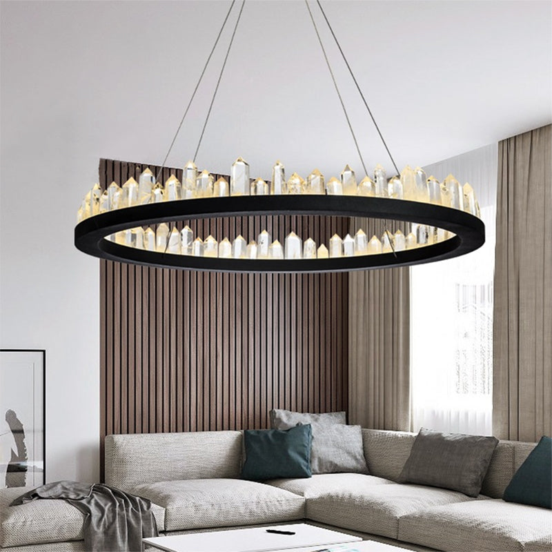 Pendre en cristal lustre contemporain LED noir suspendu plafonnier en lumière chaude / blanc pour le salon