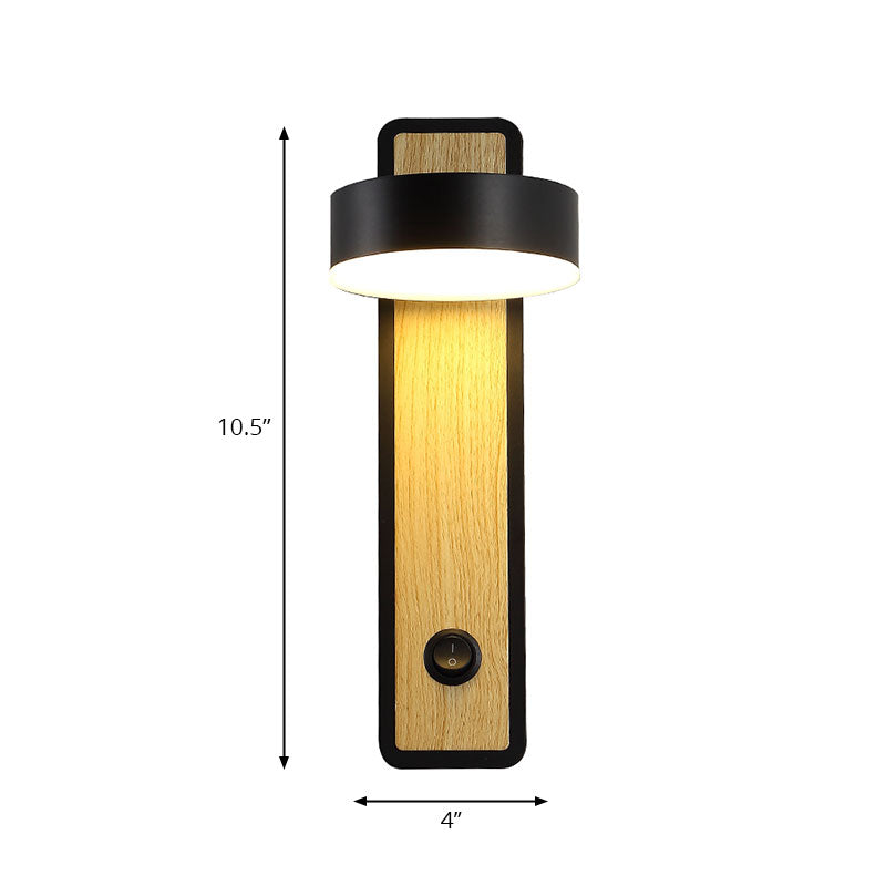 Rotatierbare 1 leichte runde LED -Wandlampe Moderne Holzschwarz/Weiß -Down -Beleuchtung in warmem/weißem Licht