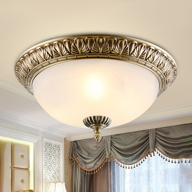 White Glass Brass Ceiling Fixture Dome 2/3-Light Retro Style Flush Mount Lighting, 12 "/16" /19.5 " Largeur