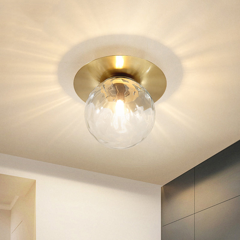 Mini LED Flush Light Simplicity Foyer Ceiling Flush Mount with Ball Clear Glass Shade in Gold