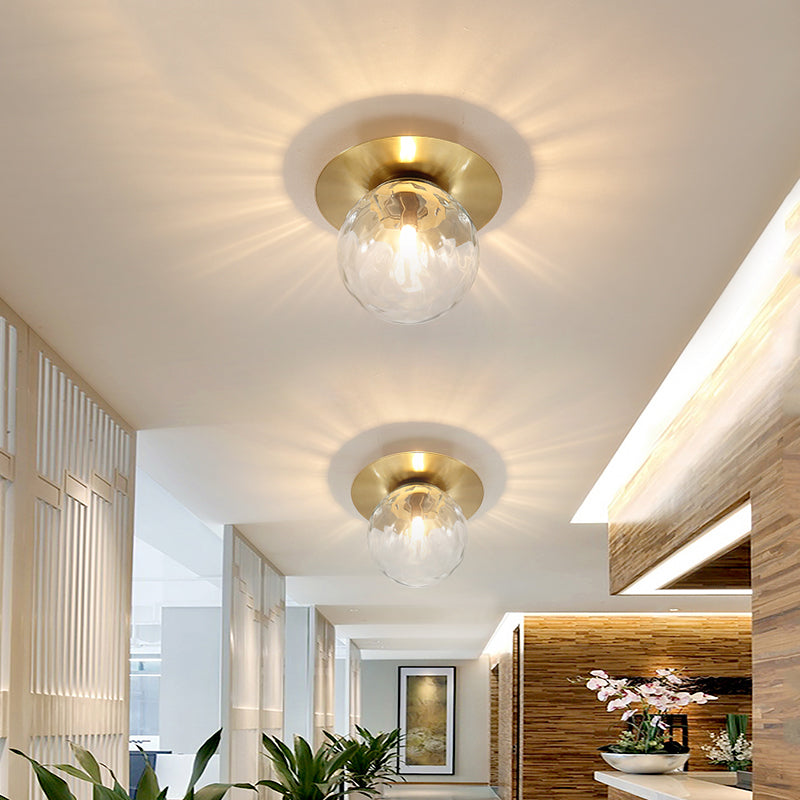 Mini LED Flush Light Simplicity Foyer Ceiling Flush Mount with Ball Clear Glass Shade in Gold