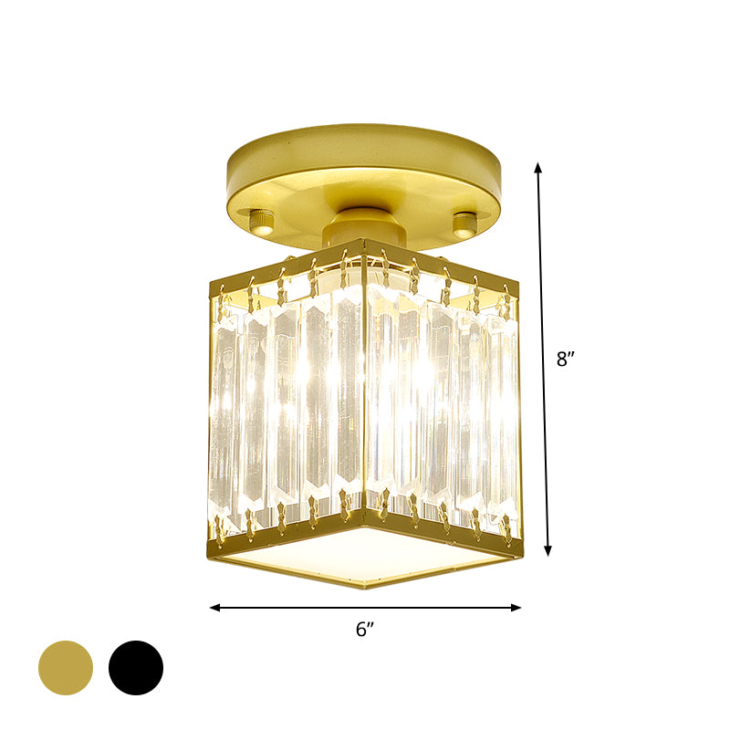 Round/Square Small Foyer Flush Mount Simple Crystal 1 Bulb Black/Gold Semi Flush Mount Ceiling Light