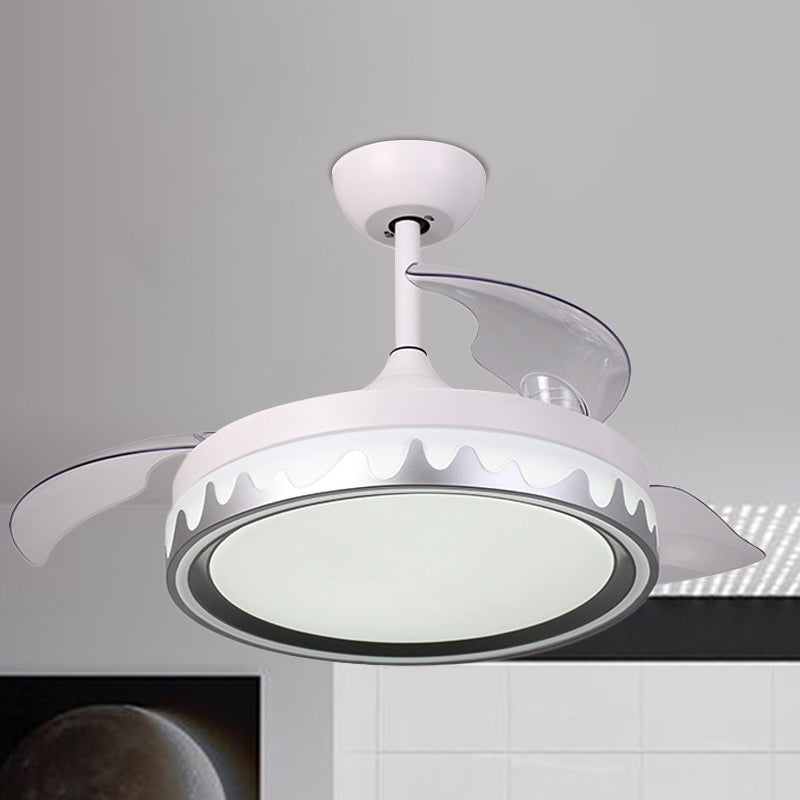 Contemporary Round Semi Flush Acrylic 42" Wide LED Bedroom Ceiling Fan Light with 3 Clear Blade in White