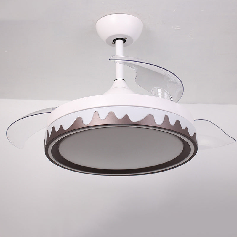 Contemporary Round Semi Flush Acrylic 42" Wide LED Bedroom Ceiling Fan Light with 3 Clear Blade in White