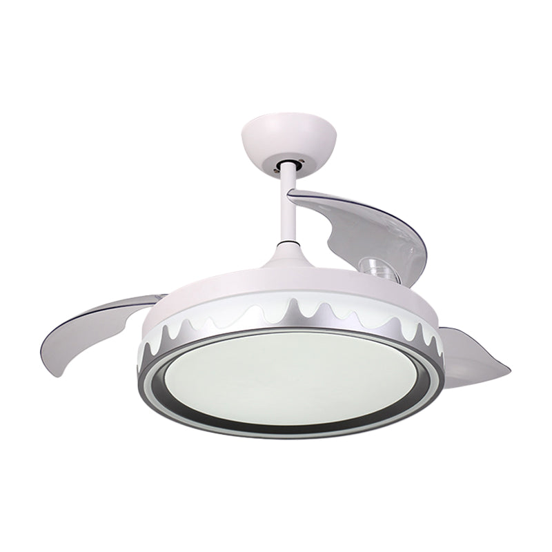 Contemporary Round Semi Flush Acrylic 42" Wide LED Bedroom Ceiling Fan Light with 3 Clear Blade in White