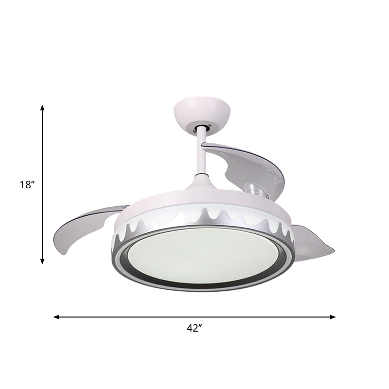 Contemporary Round Semi Flush Acrylic 42" Wide LED Bedroom Ceiling Fan Light with 3 Clear Blade in White