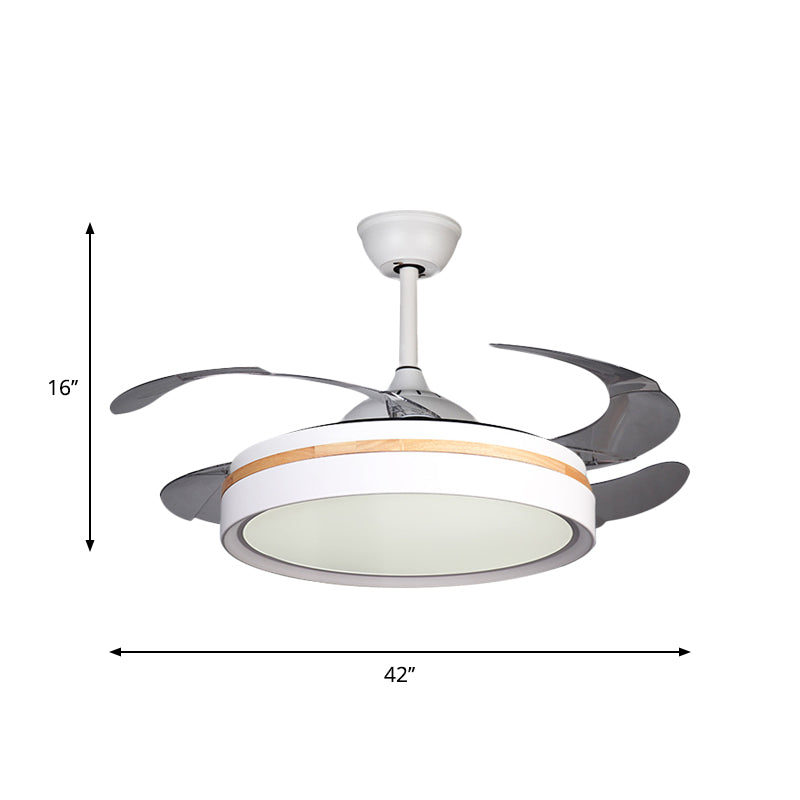 42" W Iron Round Semi Flush Contemporary LED White Pendant Fan Lighting with 4 Clear Blades