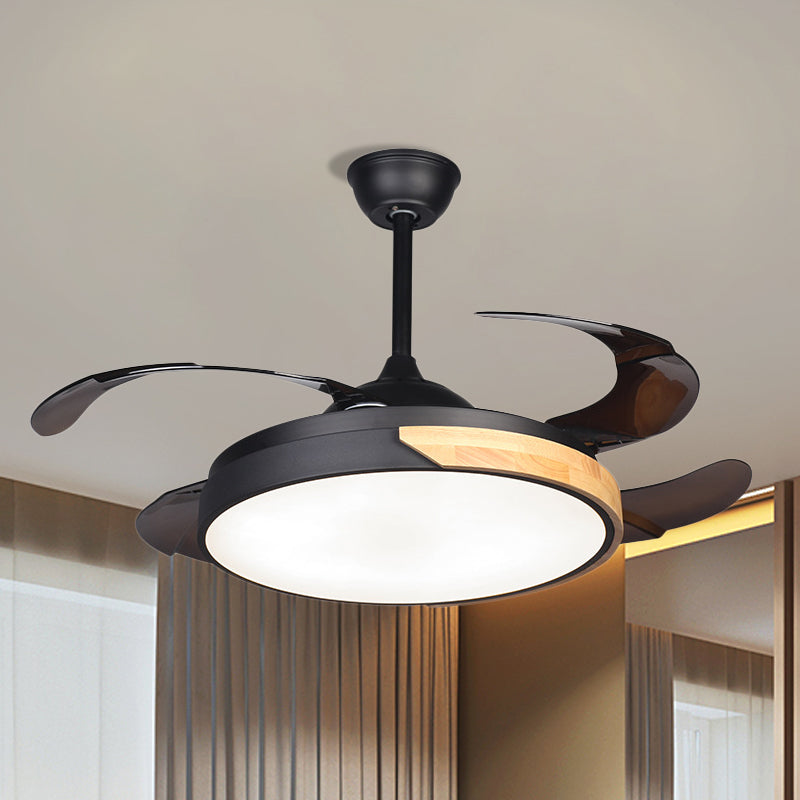 42" W Black Drum Hanging Fan Lamp Minimalism LED Acrylic Semi Flush Ceiling Light with 4 Blades