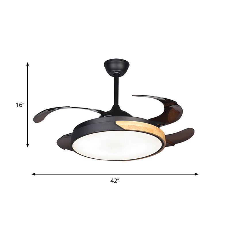 42" W Black Drum Hanging Fan Lamp Minimalism LED Acrylic Semi Flush Ceiling Light with 4 Blades