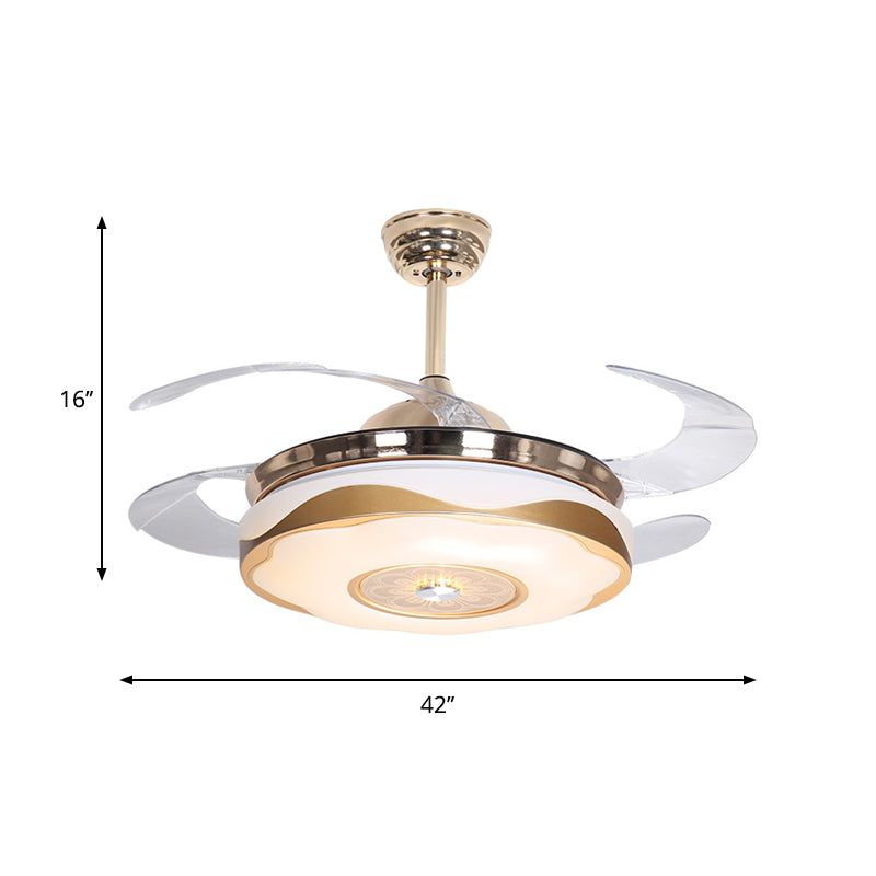 Acrylronde semi -spoelmontage Noordse stijl 42 "brede led witte hangers ventilatorlicht met 4 messen en bloemenpatroon