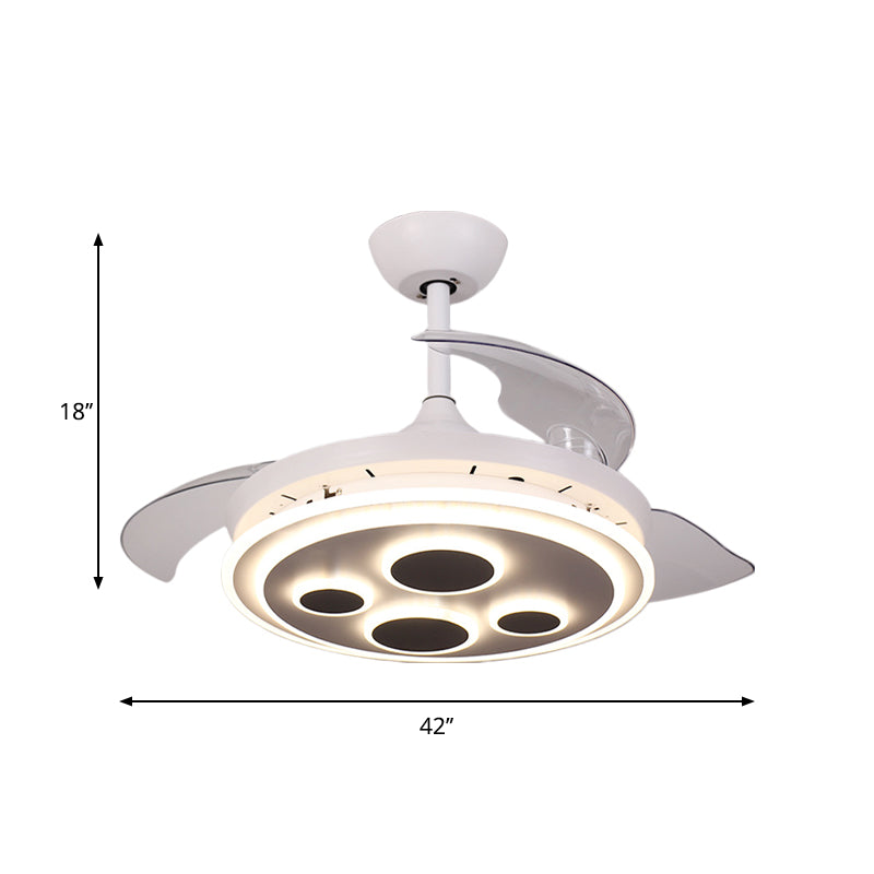 42" W White Circle Semi Flush Simplicity Acrylic 3 Blades LED Hanging Fan Lighting for Drawing Room