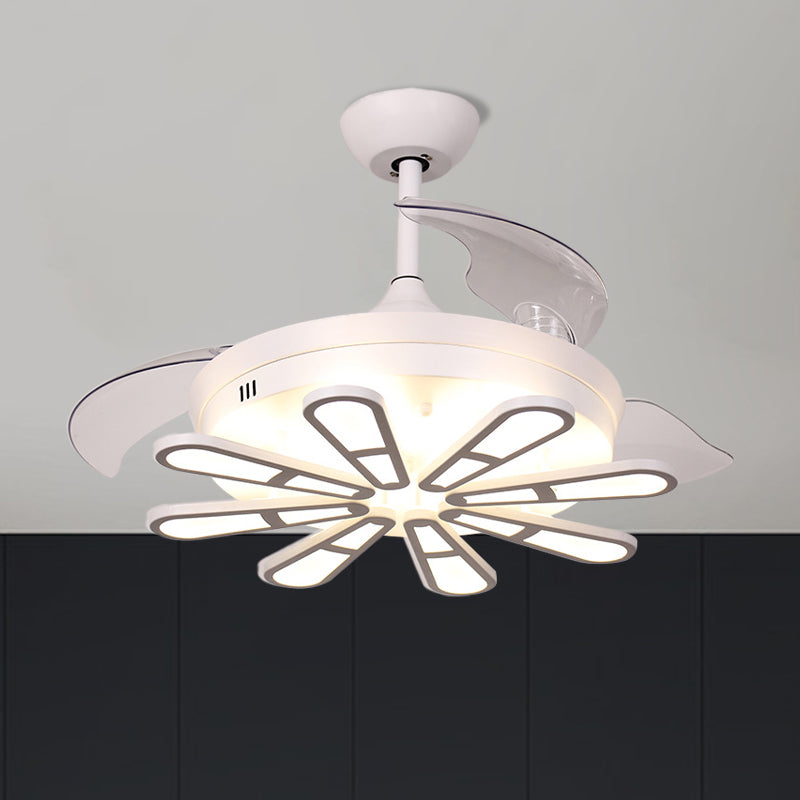 42 "Wide Wit Round Semi Flush Noordse metalen metallic 3-blade LED-plafondventilatorverlichting met langwerpig decor