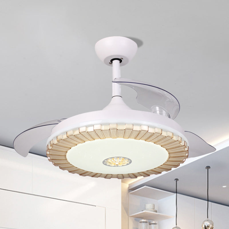 White Round Hanging Fan Light Nordic Style LED Acrylic Semi Flush Chandelier with 3 Clear Blades, 42" W