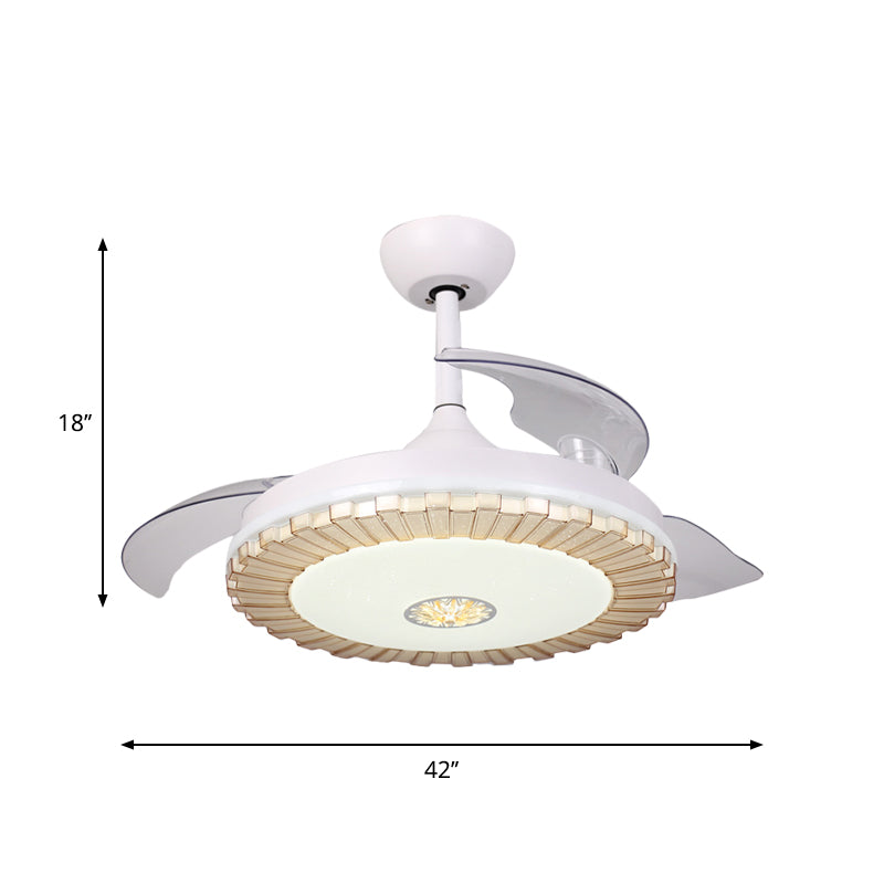 Wit ronde hangende ventilator licht Noordse stijl LED Acryl Semi Flush Chandelier met 3 heldere messen, 42 "W