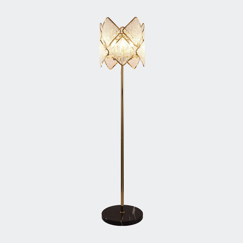 Round Parlor Standing Floor Lamp Modern Clear Crystal Strand 1 Head Gold/Chrome Floor Light with Rhombus Design