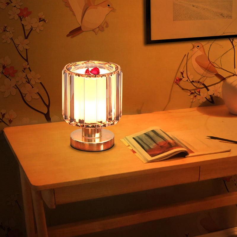 1 Head Bedroom Table Lighting Simple Gold Finish Night Stand Lamp with Column Crystal Prisms Shade