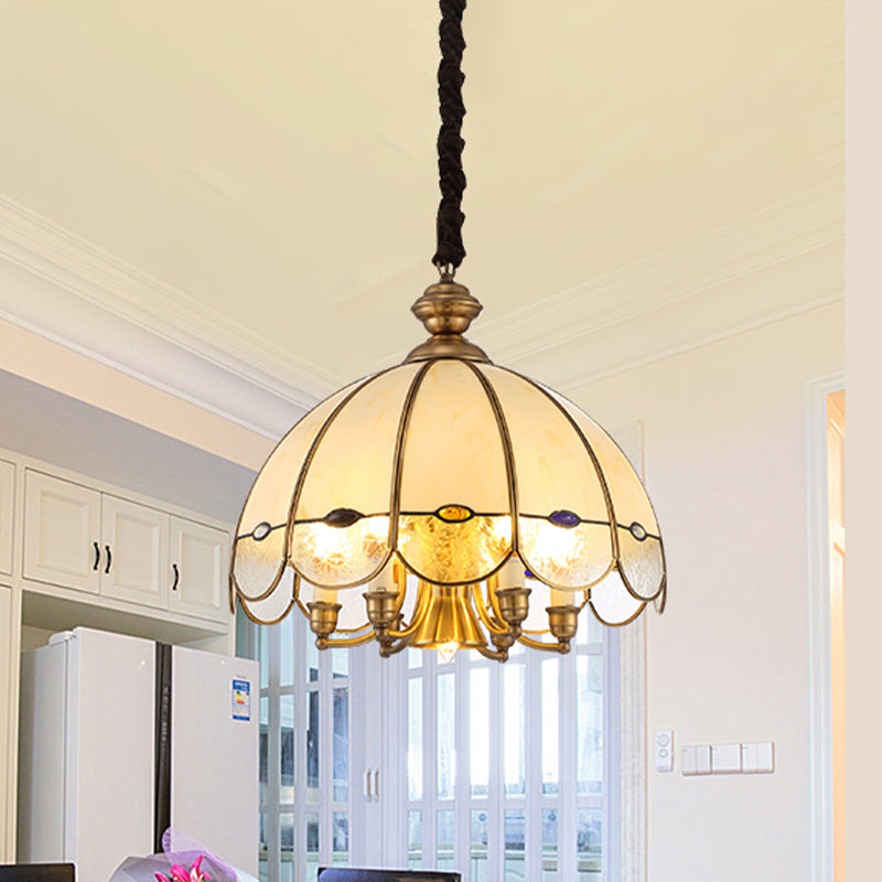 Bubble Glass Scalloped Chandelier Lighting Colonial 6-Head Dining Room Pendant in Gold with Bead