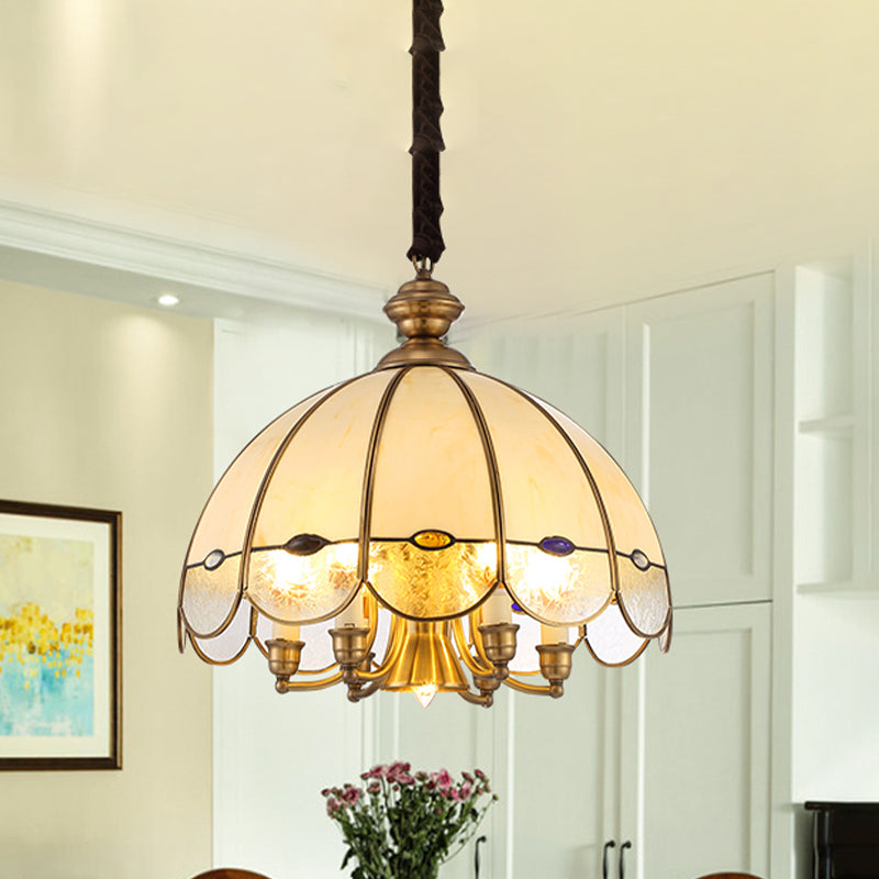 Bubble Glass Scalloped Chandelier Lighting Colonial 6-Head Dining Room Pendant in Gold with Bead