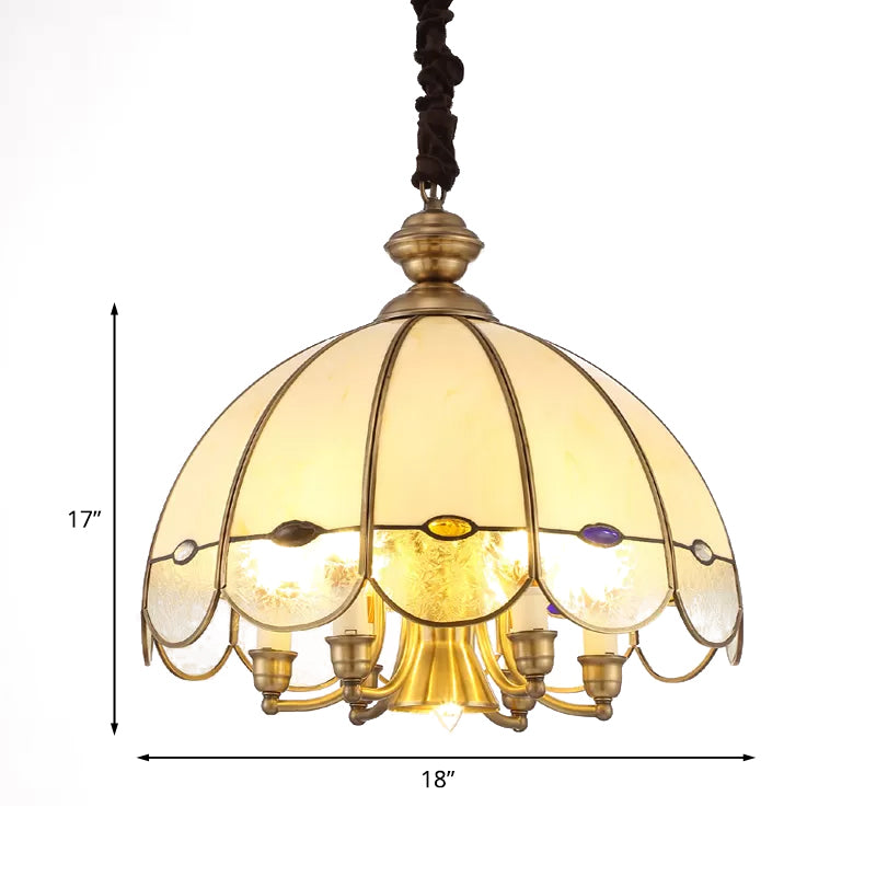 Bubble Glass Scalloped Chandelier Lighting Colonial 6-Head Dining Room Pendant in Gold with Bead