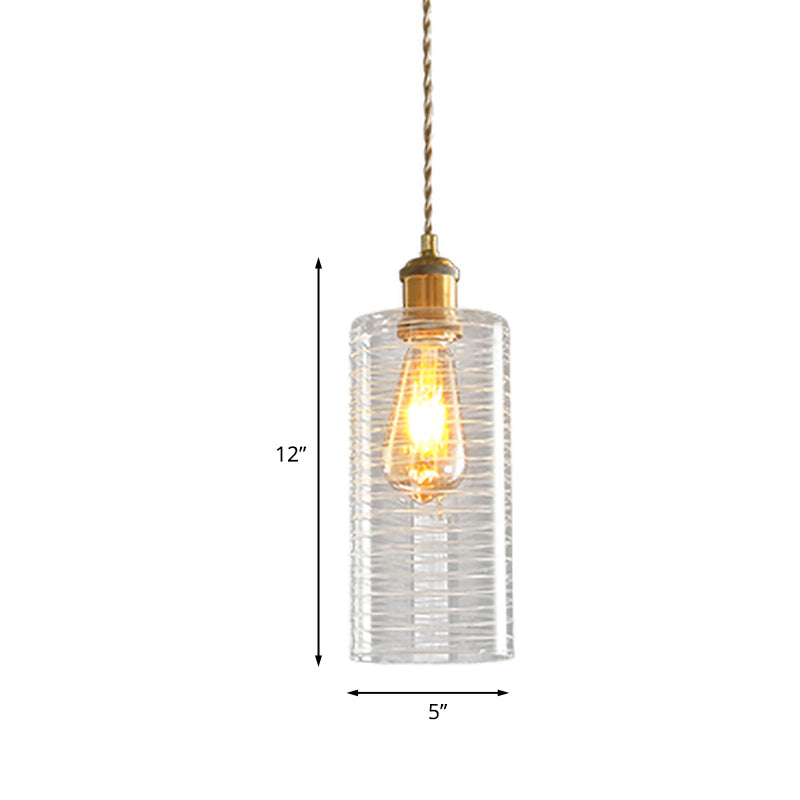 Colonialisme Colonne Down Lighting Pendant 1 Bulb Verre transparente Plafond plafond en or