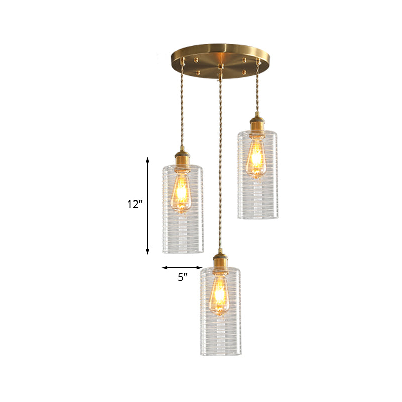 Tubo colonialista Multi Light Cioncant 3 Bulbs Lampada appesa in vetro trasparente con baldacchino rotondo/lineare per il ristorante