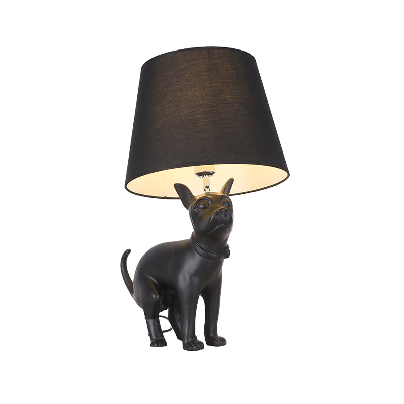 Resin Dog Nightstand Lamp Country Style 1 Bulb Bedroom Night Table Light in Black with Cone Fabric Shade