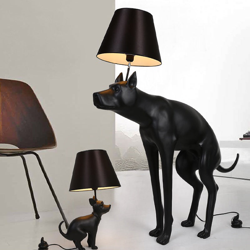 Resin Dog Nightstand Lamp Country Style 1 Bulb Bedroom Night Table Light in Black with Cone Fabric Shade