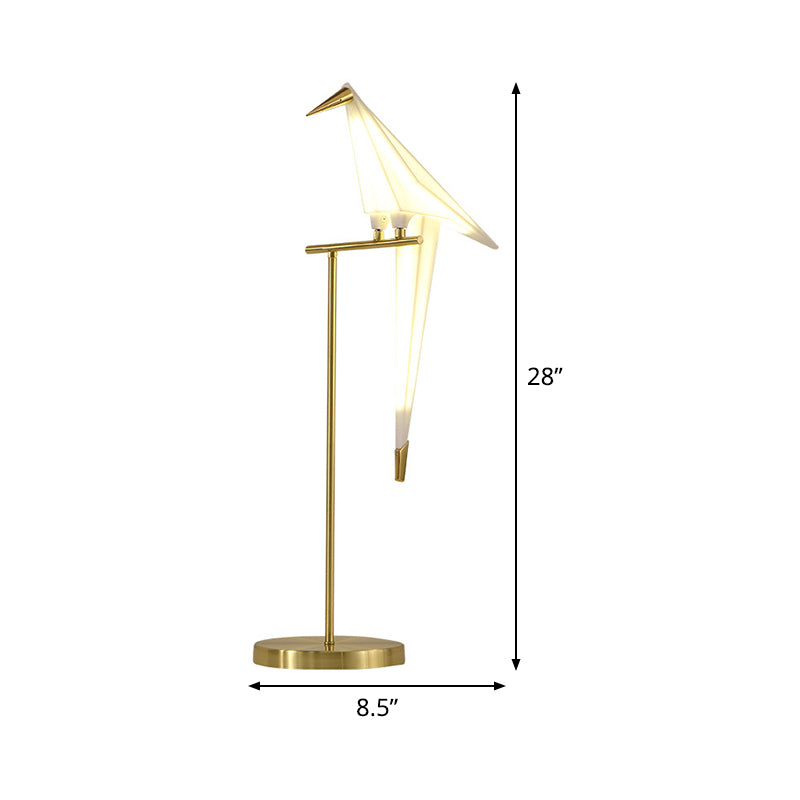 Designer Paper-Crane Acrylic Night Lamp LED Table Lighting with Gold Straight Stand for Bedside